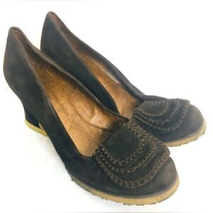 Vintage Audley London Dark Brown Suede Non Slip Retro Heels Size 9 ~ 38.5